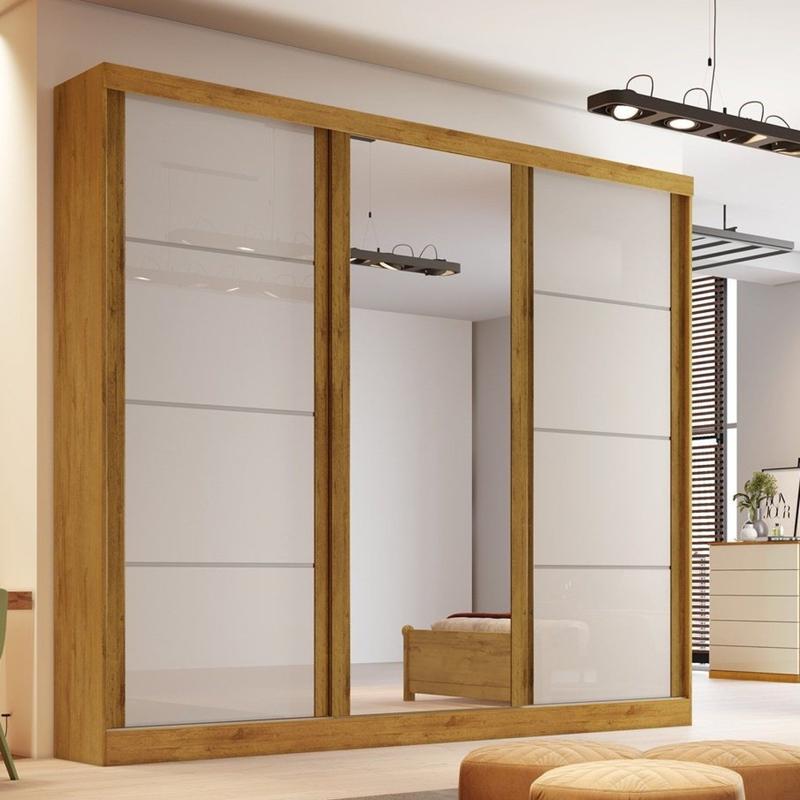 Guarda Roupa Casal com Espelho 3 Portas de Correr 4 Gavetas